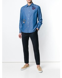 Мужская синяя джинсовая рубашка с вышивкой от Paul Smith