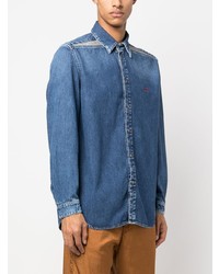Мужская синяя джинсовая рубашка с вышивкой от Diesel