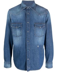 Мужская синяя джинсовая рубашка с вышивкой от Jacob Cohen