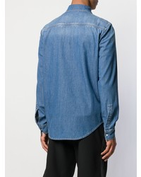 Мужская синяя джинсовая рубашка с вышивкой от Givenchy