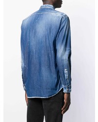 Мужская синяя джинсовая рубашка с вышивкой от DSQUARED2