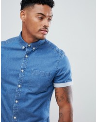 Мужская синяя джинсовая рубашка с коротким рукавом от ASOS DESIGN