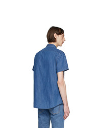Мужская синяя джинсовая рубашка с коротким рукавом от Balmain
