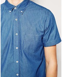 Мужская синяя джинсовая рубашка с коротким рукавом
