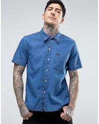 Мужская синяя джинсовая рубашка с коротким рукавом от Lee