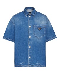 Мужская синяя джинсовая рубашка с коротким рукавом от Prada