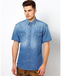 Мужская синяя джинсовая рубашка с коротким рукавом от Selected