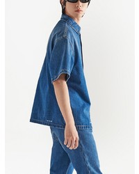 Мужская синяя джинсовая рубашка с коротким рукавом от Prada
