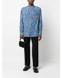 Мужская синяя джинсовая рубашка с принтом от Versace
