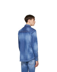 Мужская синяя джинсовая рубашка с принтом от DSQUARED2