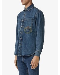 Мужская синяя джинсовая рубашка с принтом от Burberry
