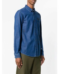 Мужская синяя джинсовая рубашка с принтом от MSGM