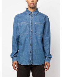 Мужская синяя джинсовая рубашка с принтом от Moschino