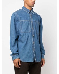 Мужская синяя джинсовая рубашка с принтом от Moschino