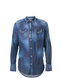 Мужская синяя джинсовая рубашка с украшением от DSQUARED2