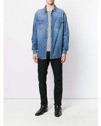 Мужская синяя джинсовая рубашка от Saint Laurent