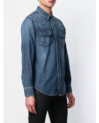 Мужская синяя джинсовая рубашка от Saint Laurent