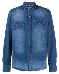 Мужская синяя джинсовая рубашка от Karl Lagerfeld
