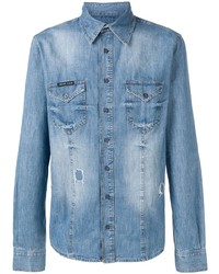 Мужская синяя джинсовая рубашка от Philipp Plein