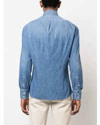 Мужская синяя джинсовая рубашка от Brunello Cucinelli