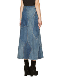 Синяя джинсовая юбка в стиле пэчворк от Saint Laurent