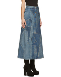 Синяя джинсовая юбка в стиле пэчворк от Saint Laurent