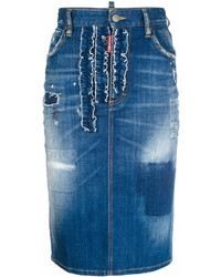 Синяя джинсовая юбка-карандаш от Dsquared2