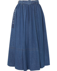 Синяя джинсовая юбка-миди со складками