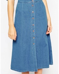 Синяя джинсовая юбка на пуговицах от Asos