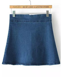 Синяя джинсовая юбка-трапеция