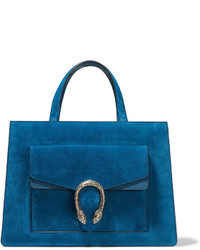 Синяя замшевая большая сумка от Gucci