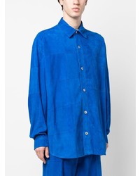 Мужская синяя замшевая куртка-рубашка в клетку от Marcelo Burlon County of Milan