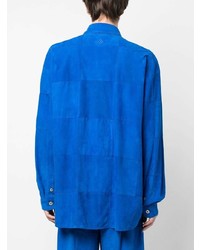 Мужская синяя замшевая куртка-рубашка в клетку от Marcelo Burlon County of Milan