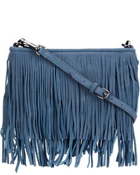 Синяя замшевая сумка через плечо c бахромой от Rebecca Minkoff