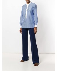 Женская синяя классическая рубашка в вертикальную полоску от Tory Burch