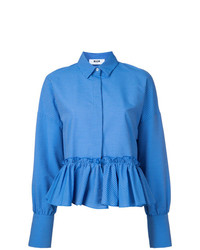 Женская синяя классическая рубашка в вертикальную полоску от MSGM
