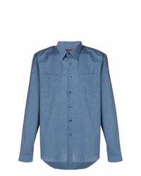 Мужская синяя классическая рубашка в мелкую клетку от Prada
