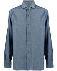Мужская синяя классическая рубашка из шамбре от Barba