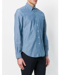 Мужская синяя классическая рубашка из шамбре от Aspesi