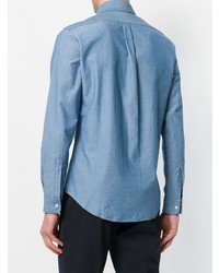 Мужская синяя классическая рубашка из шамбре от Aspesi