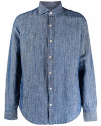 Мужская синяя классическая рубашка из шамбре от Eleventy