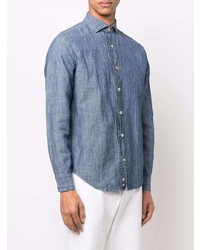 Мужская синяя классическая рубашка из шамбре от Eleventy