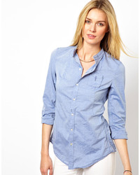 Женская синяя классическая рубашка из шамбре