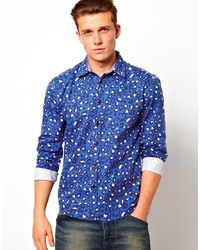 Мужская синяя классическая рубашка с леопардовым принтом от Dansk