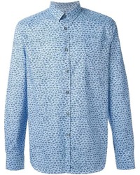 Мужская синяя классическая рубашка с леопардовым принтом от Paul Smith