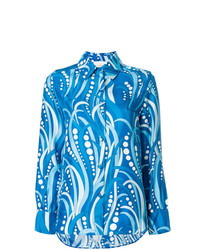 Женская синяя классическая рубашка с принтом от La Doublej