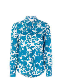 Синяя классическая рубашка с цветочным принтом