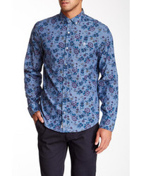 Синяя классическая рубашка с цветочным принтом