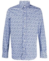 Мужская синяя классическая рубашка с цветочным принтом от Canali