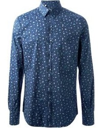Мужская синяя классическая рубашка с цветочным принтом от Dolce & Gabbana